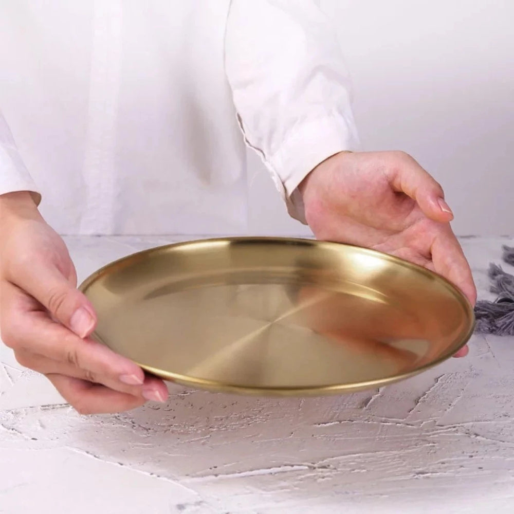 Lustrous Golden Stainless Steel Serving Plates