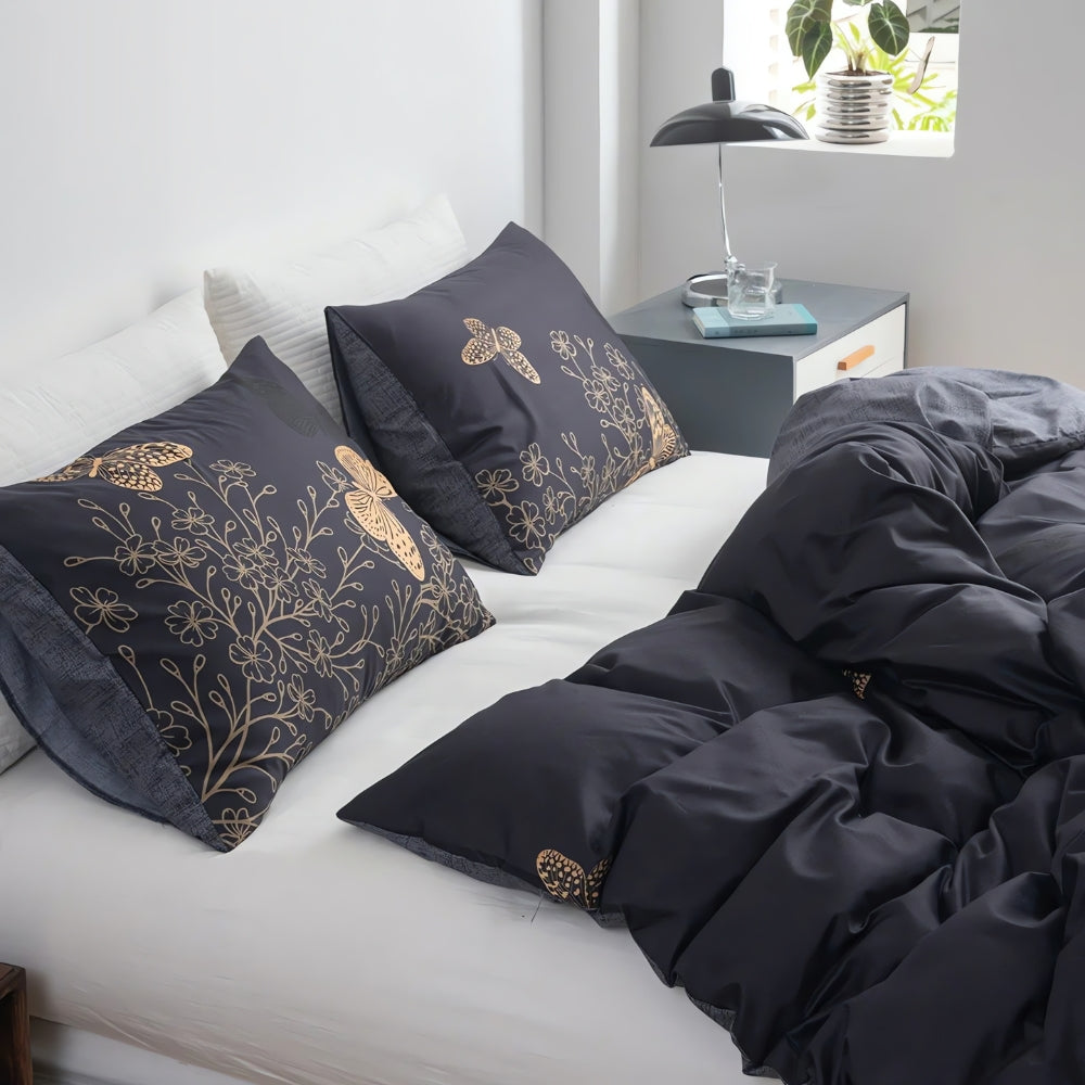 Valora Midnight Butterfly Quilt Cover | 3pcs Set