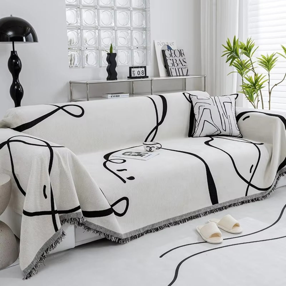 Abstract Line Reversible Chenille Couch Cover