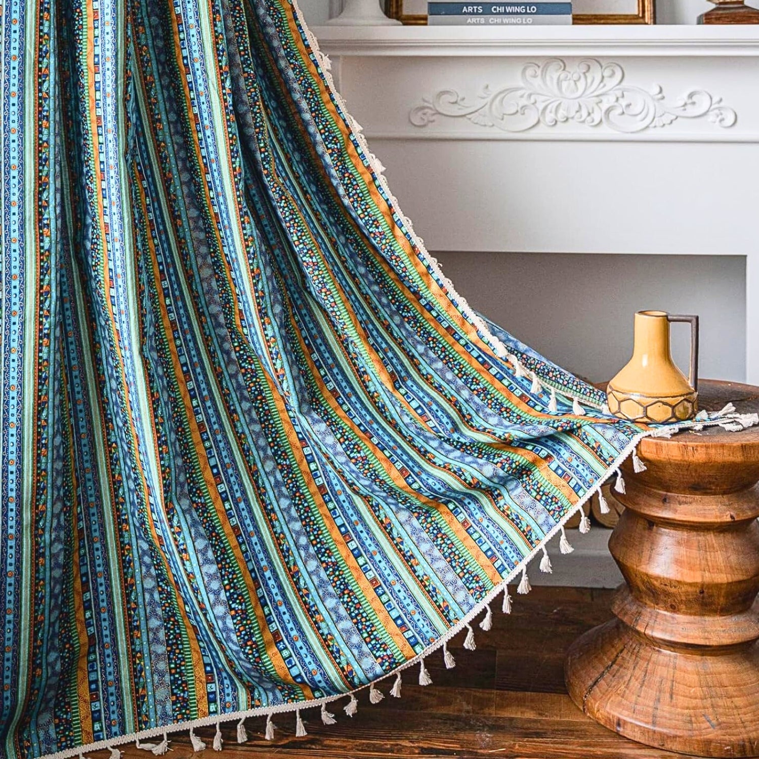 Serina Boho Striped Tassel Curtain for Living Room Window