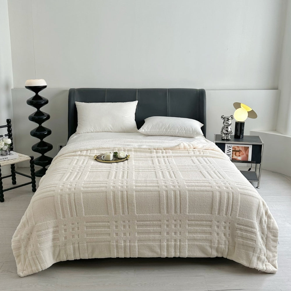 Plaid Embossed Grid Pattern Winter Blanket