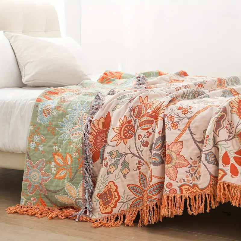 Rustic Floral Boho Blanket | 100% Cotton Floral Blanket