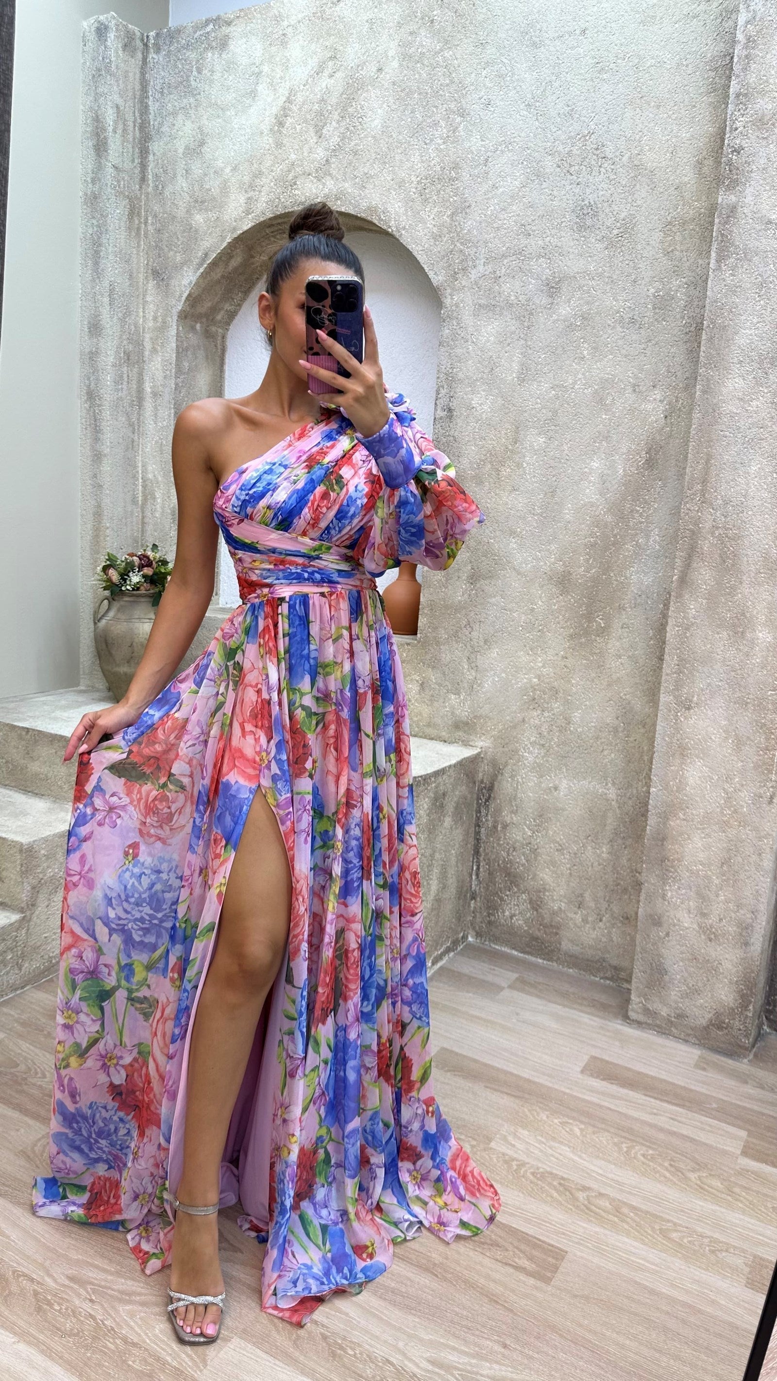 WEDDING GUEST DRESS | ONE-SHOULDER MAXI WITH PLEATED SKIRT
