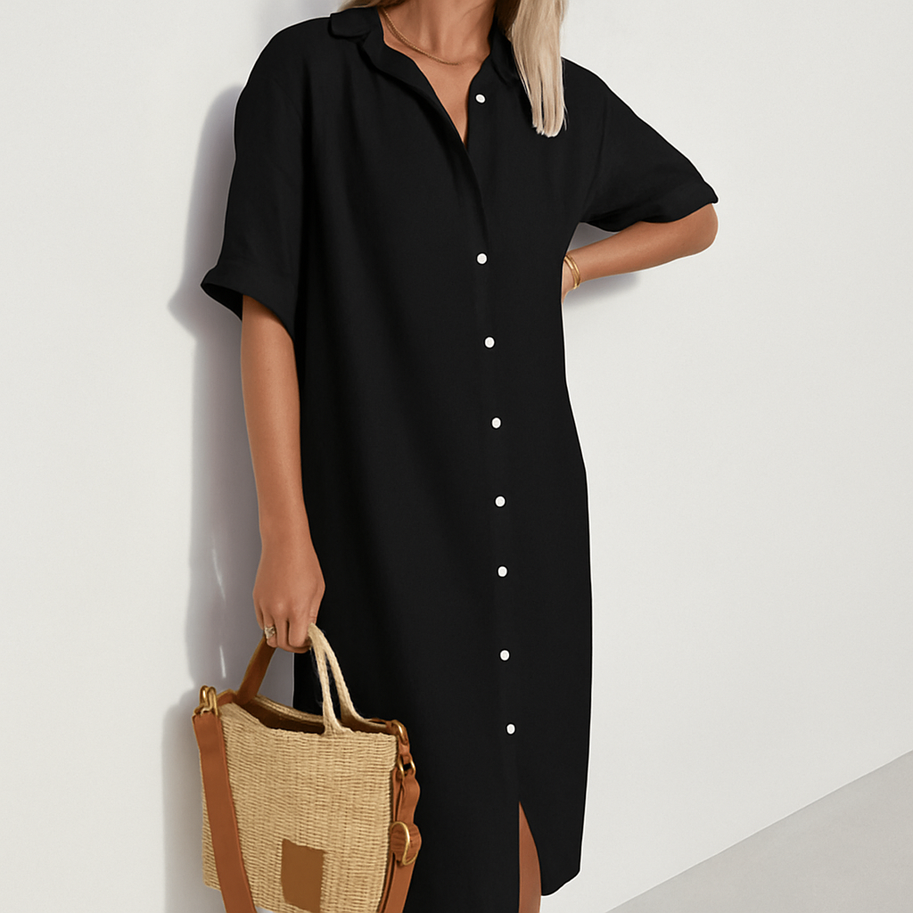 Lila | Women's Linen Relaxed Fit Midi Shirt Dress