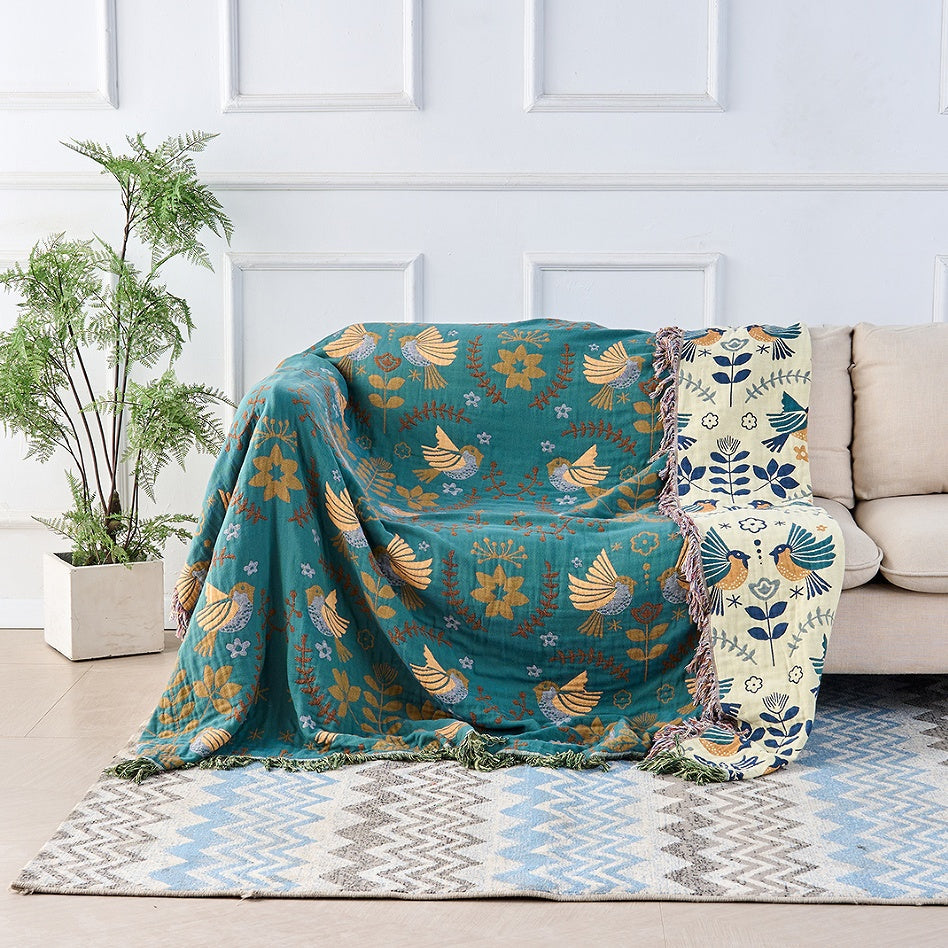 Reversible Scandinavian Bird Blanket | 100% Cotton Blanket